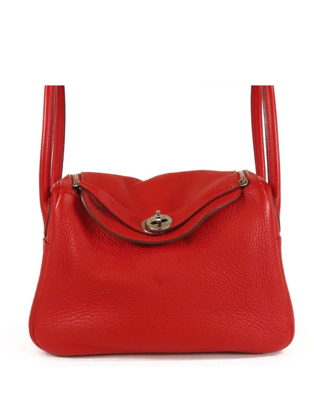 Hermes Lindy 26 Rouge Casaque Silver Taurillon 2-Way Shoulder Bag